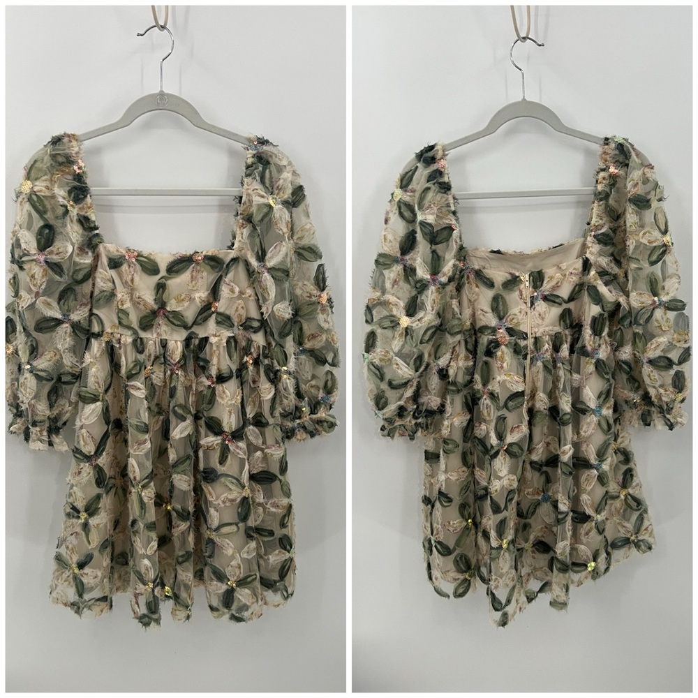 Storia babydoll puff sleeve textured mini dress - Picture 2 of 13